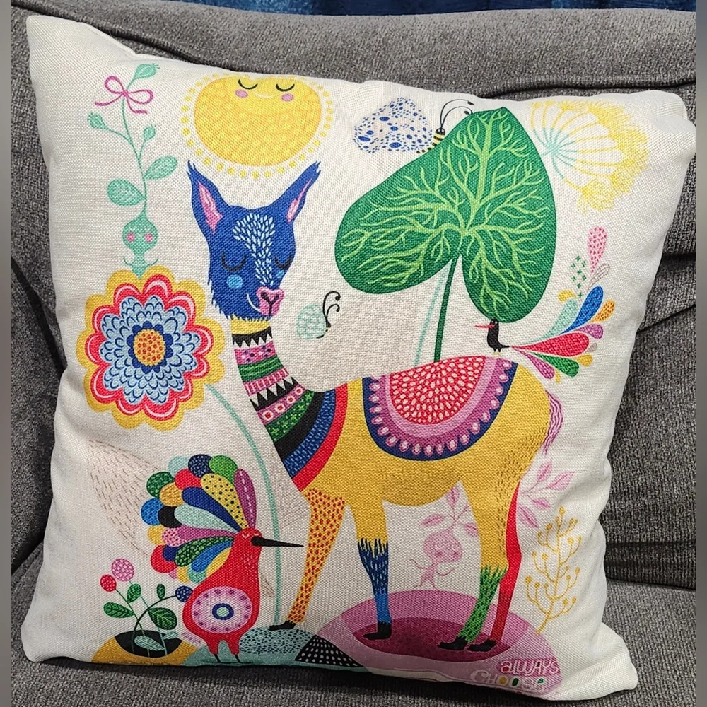 Set Of 4 18x18 Toss Pillows Colorful Woodland Characters